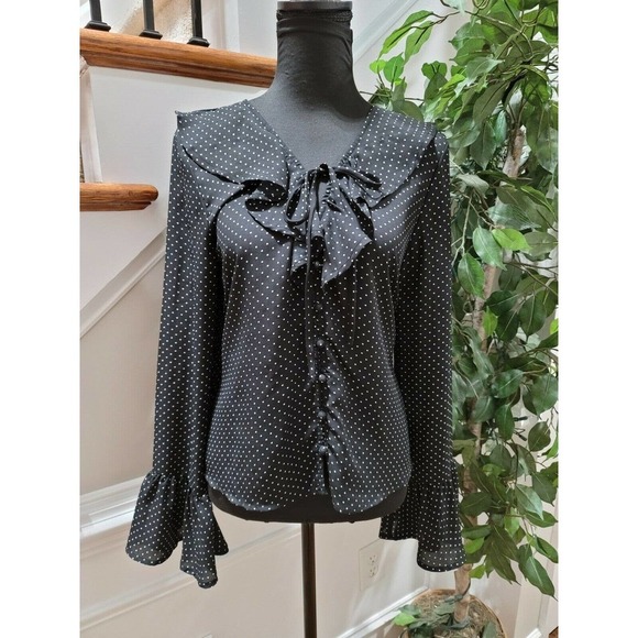 Fab'rik Women's Black 100% Polyester Long Sleeve V-Neck Blouse Size Large - Picture 11 of 15